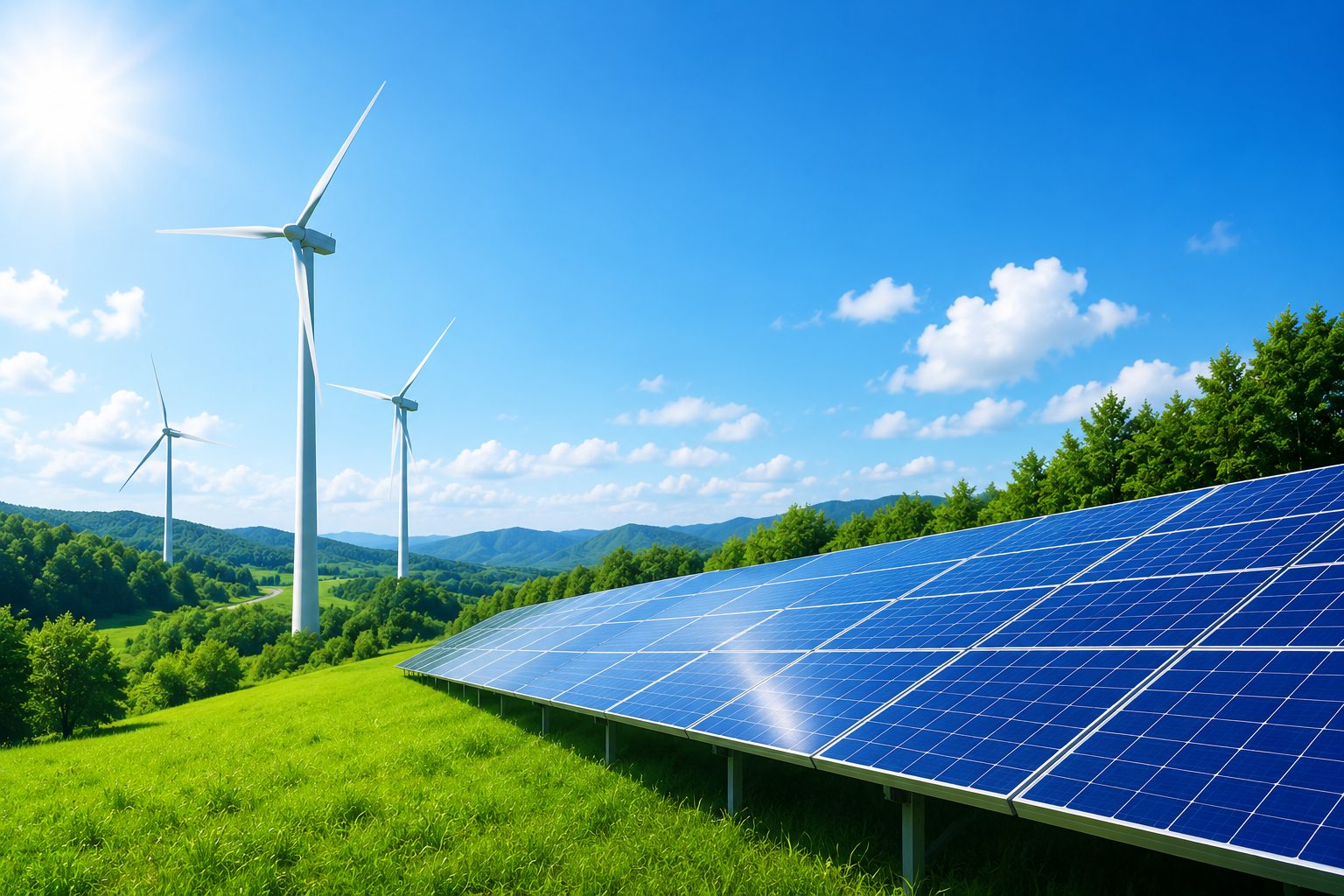 Wind turbines and solar panels